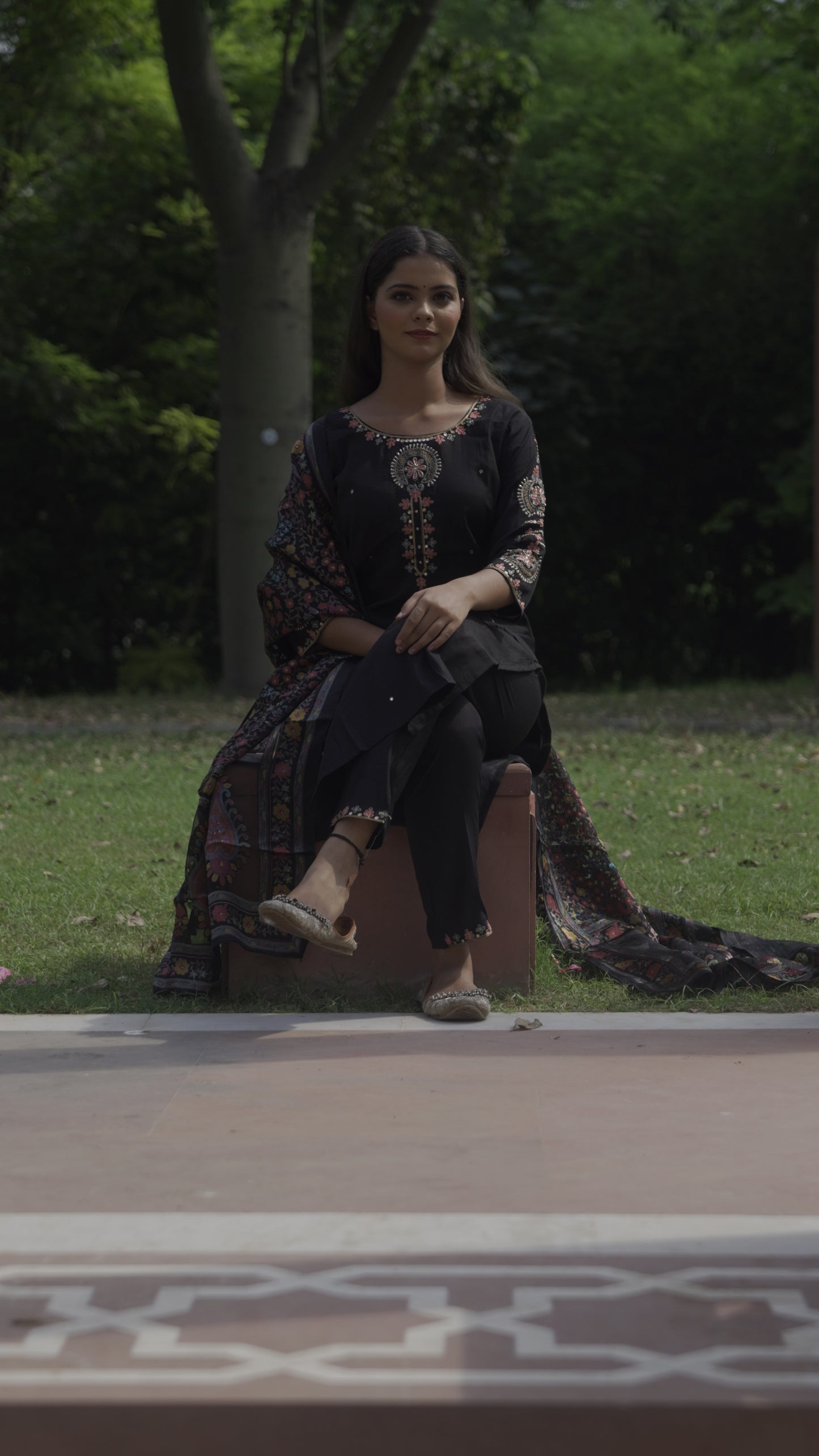 Black Silk suit with Brasso Dupatta