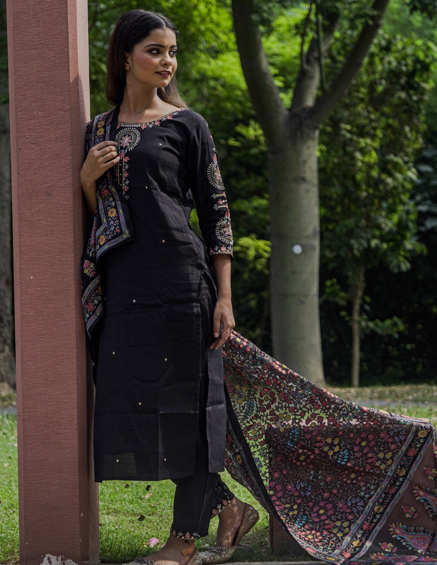 Black Silk suit with Brasso Dupatta