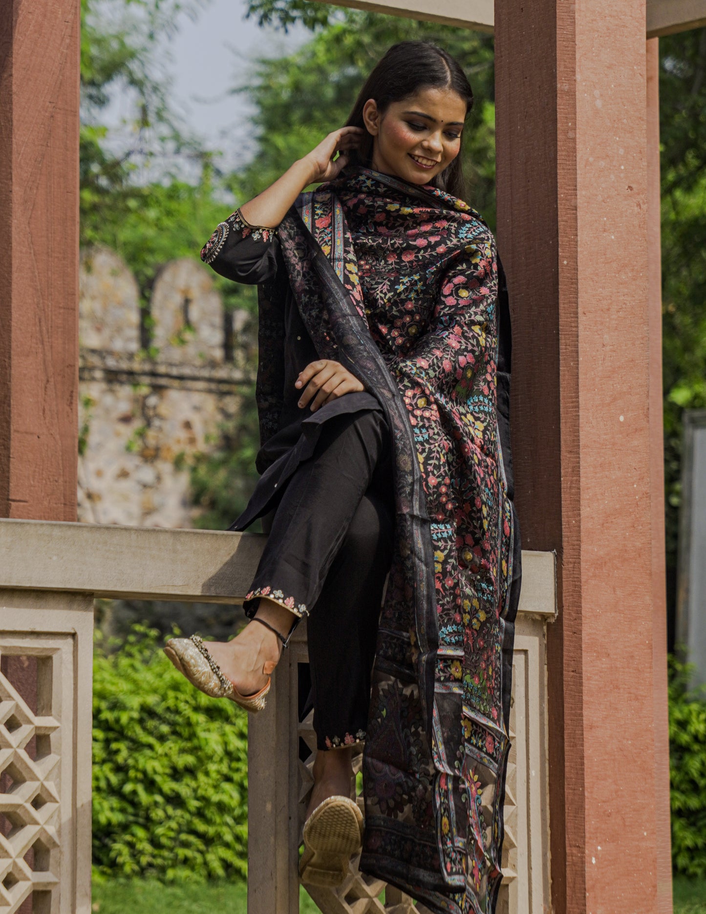 Black Silk suit with Brasso Dupatta