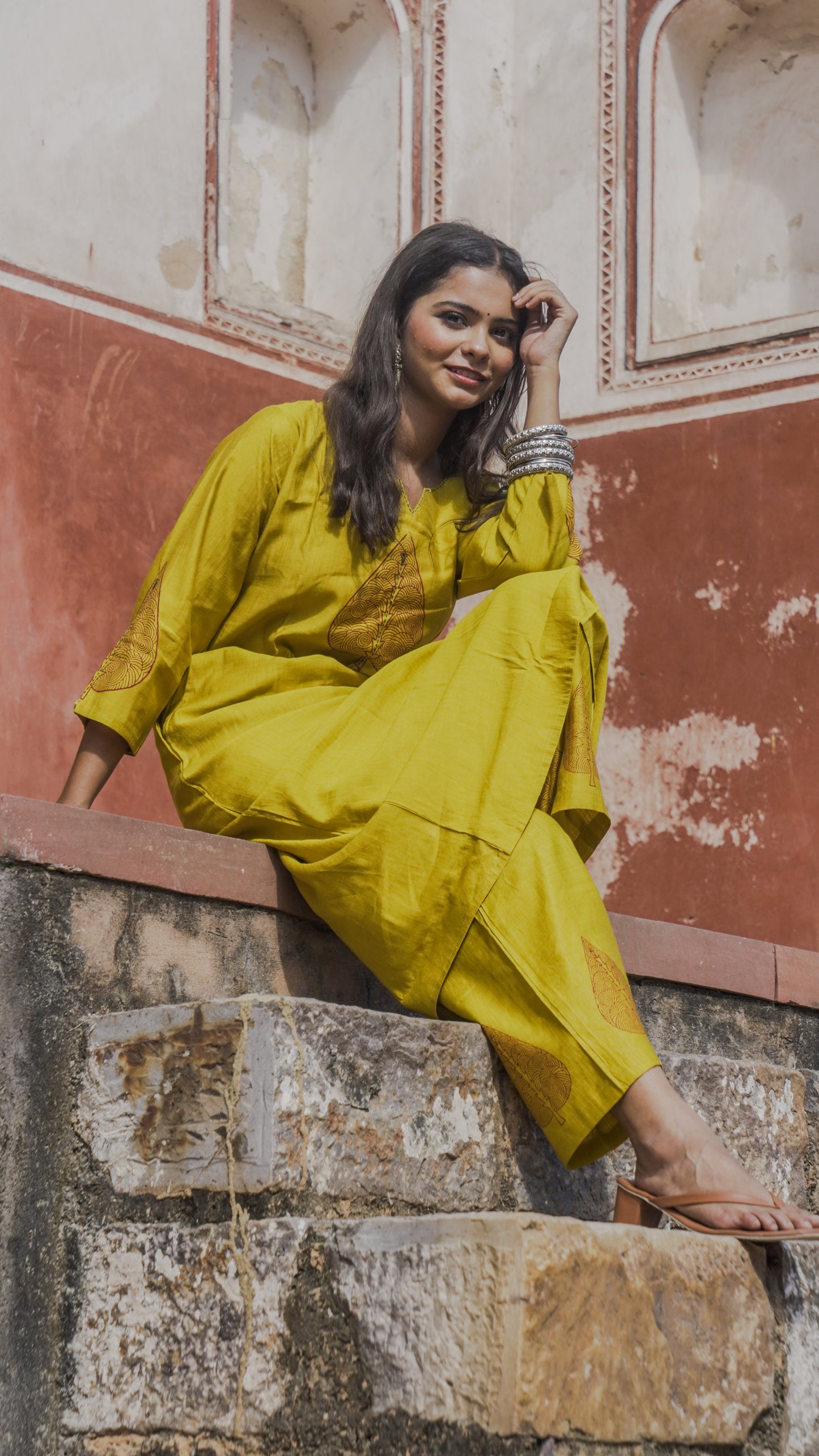 Yellow Cotton kurta with plazzo