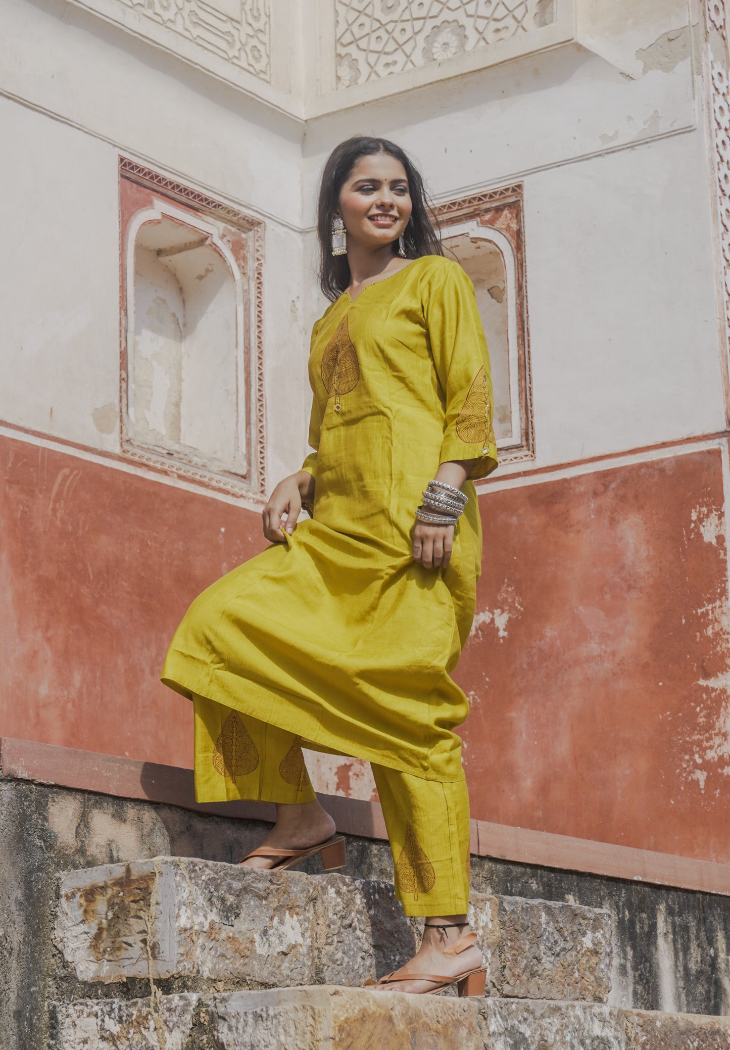 Yellow Cotton kurta with plazzo