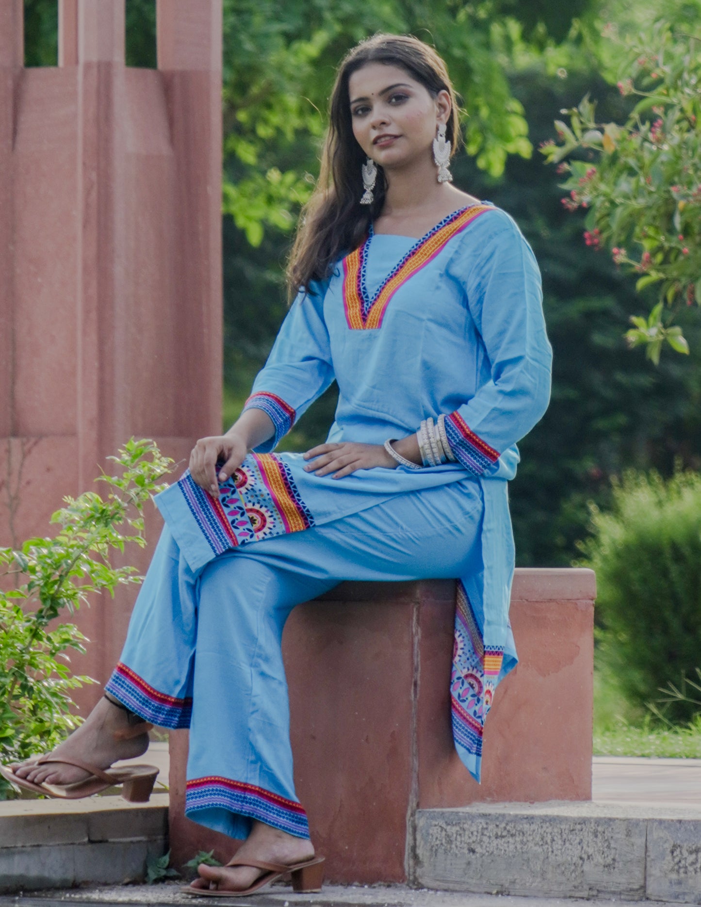 Turquoise kurta with plazzo with digital printing